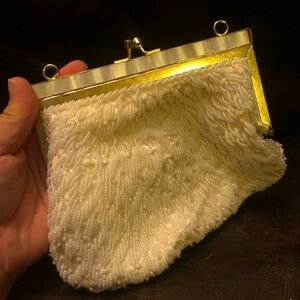 White with Metallic Accents Vintage Beaded Clutch/Mini Purse